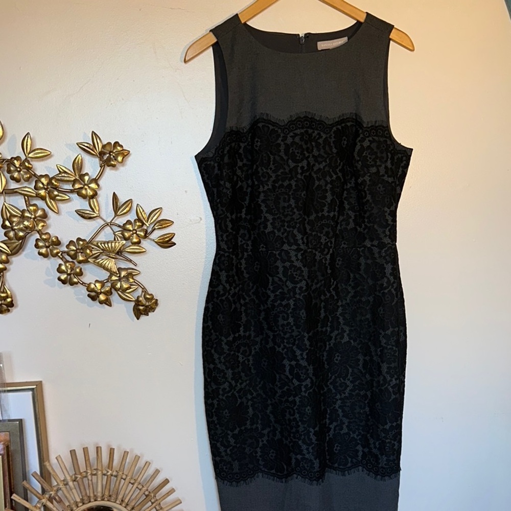 Elegant Wool and Black Lace Dress